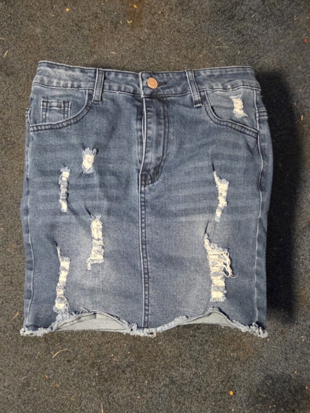 Distressed Dark Blue Denim Mini Skirt Size Medium